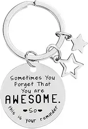 [AIQIUQIU] Funny Inspirational Birthday Gifts Keychain, Christmas Presents for Women Men - Somtimes You Forget You Are Awesome with Star Keyring for Best Friend Daughter Coworkers Thank You Gifts