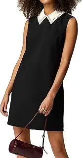 [YEXPINE] Women's Rhinestones Embellished Collared Shift Dress Sleeveless Work Office Mini Dress