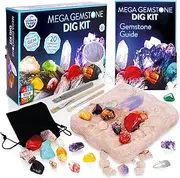 Science Kidz Mega Gemstone Dig Kit - 20 Real Life Gems & Crystals - Educational Science Toy for Kids - Ages 6+