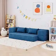Luoxiao 75'' Folding Futon Sofa Bed 2-in-1 Convertible Floor Couch with 2 Pillows Foldable Sleeper Chair for Small Spaces Mattress Couch for Living Room, Guest, Playroom, Apartment Twin, Navy Blue