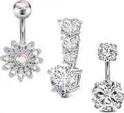 [vcmart] 14G Belly Button Ring Surgical Steel Short Belly Button Rings Heart Butterfly Snake Flower CZ Evil Eye Belly Rings for Women Diamond Small Belly Button Piercing Jewelry 6mm 1/4 inch Belly Bar