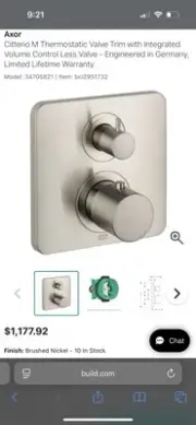 Hansgrohe 34705821 Thermostatic Valve Trim Volume Control BRUSHED NICKEL New!