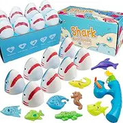 Shark Bath Bombs for Kids with Surprise Fishing Toy Set, 8 Fun Exploding Bath Balls & 9 Fishing Toys, Natural Handmade Organic Bubble Bath Fizzies, Ideal Birthday Holiday Boys Girls