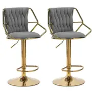 SERENITà Velvet Padded Golden Round Base Barstools Chairs with Backrest and Footrest -GREY