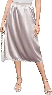 [Litherday] Half Slip for Under Dress Lace Long Underskirt Elastic Waist Satin Midi Skirt