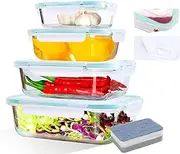 LNWSN Family Set Meal Prep Boxes - 4 x 370-1520 ml Glass Food Storage Containers with Lid Blue (BPA Free) | Microwave Tableware & Oven Safe (-40°C to 560°C) | Leak-proof Seal + Children's Lunch Box