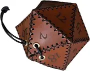 xioaue PU Leather D20 Dice Bag Polyhedral Dice Pouch for, Game, DND Dice Bag, Brown
