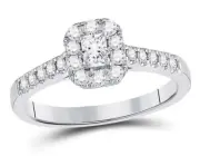 14kt White Gold Emerald Diamond Solitaire Womens Bridal Ring 1/2 Cttw