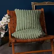 2 Pcs Faux Fur Cushion Cover Lush Faux Wool Fabric Throw Cushion for Bedroom Couch or Sofa Square Case 18"x18" Soft Invisible Zipper Trendy and Leisure time (Pale Green)