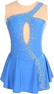[Zagitova] Ice Figure Skating Dress for Competition, Women's Sleeveless Elastic Skating Costume with Sparkling Crystal