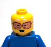 Lego - Minifigure Head - Dual Sided - Female, Old, Red Glasses, Closed Eyes