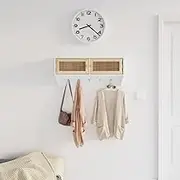 Wall-mounted Coat Rack White Engineered Wood and Natural Rattan Wall Furniture