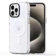 For iPhone 15 Pro Max Cell Phone Case Glitter Powder TPU+PC Cover Compatible with MagSafe
