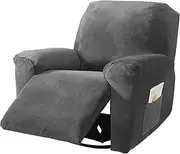 NORTHERN BROTHERS Recliner Chair Covers, Stretchy Recliner Couch Covers, Lazy Boy Velvet Chair Covers, Sofa Cover (Light Grey, 1 Seat)