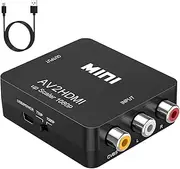 AV to HDMI Converter, RCA to HDMI, 1080P Mini RCA Composite CVBS Video Audio Converter Adapter Support PAL/NTSC for TV/PC/ PS3/ STB/Xbox VHS/VCR/Blue-Ray DVD Players (Black)