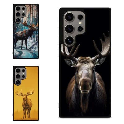 retro wildlife poster moose For Samsung S7 S8 S9 S10 S20 Plus Lite Non slip Case