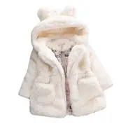 Children Girls Fluffy Faux Fur Hooded Parka Coat Fleece Thick Jacket Winter Outwear White 4-5 Years