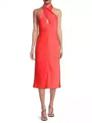 Aidan by Aidan Mattox Womens Coral Cross Front Halter Midi Dress L7132 Size 10