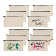 1X(12Pcs Blank Canvas Bags Pencil Case,Canvas Makeup Bags,Plain Canvas6251