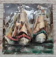 Metal Painting Hanging Wall Art Schooner Ships Armada Nautical Ocean Decor