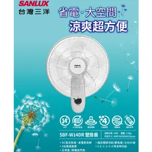 SANLUX台灣三洋14吋DC馬達遙控壁扇 SBF-W14DR