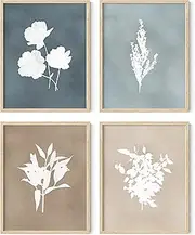 HAUS AND HUES Floral Wall Art - Set of 4 Plant Posters for Wall Vintage Botanical Prints, Flower Pictures for Room Aesthetic, Vintage Art Prints Flower Wall Art (Beige Frame, 11x14)