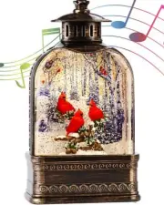 11Inch Large Christmas Snow Globes Cardinal,Musical Lighted with 6H Timer Gli...