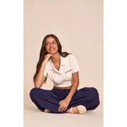 Petite Navy Linen Drawstring Waist Pants, Navy