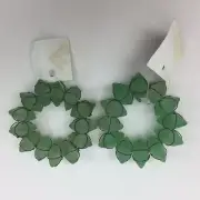 Frosted Green Sea Glass Flower Beaded Wire Napkin Ring Holders Set of 2