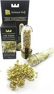 24K Edible Gold Leaf Flakes - 120mg Bottle 99% Purity (Texture Level 2: Medium Particle) | Goldleafking | Multi Purpose Wine Beverage Liquor Bartender, Cake Chocolate Chef Art + Free Precision Tweezer