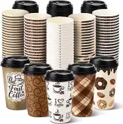 100 Pack 16 Oz Disposable Coffee Cups with Lids, Paper Coffee Cups Coffee to Go