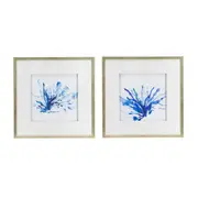 Set Of 2 Blue Coral Framed Wall Art Blue Hanging Screen Sign Prints Decor 56cm