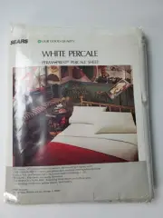Vintage Sears Percale Perma Prest Flat Sheet Twin Winter White 66x96
