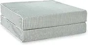 Hofdeco Premium Coastal Patio Indoor Outdoor Seat Cushion Cover Only Set of 2, 24”x24”x4” Water Repellent for Backyard, Couch, Green Print Stripes
