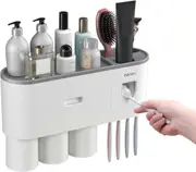 Wall Mounted Automatic Toothpaste Dispenser, Multi-Function Wall Mounted Toothbrush Holder, Automatic Toothpaste Dispenser With Dust Cover (3 Cups)
