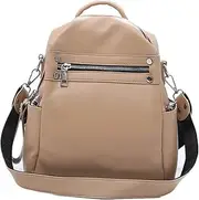 [YUN MENG] PU Leather Backpack Women's Shoulders Bag Casual Daypack School Bag for Women (Color : Khaki)