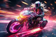 Cyberpunk Girl Biker, UV tapestry, Blacklight Reactive, Psychedelic Wall Hanging