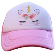 Hat Kids Trucker Unicorn Cap Polyester Unisex Kids Adjustable Pink/White