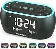 BUFFBEE Radio Bedroom Alarm Clock with 7 Colour Night Lights, Dual Alarm, Snooze, Dimmer, USB Port, Sleep Timer, Digital Alarm Clock with FM Radio and Night Timer