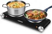 Cusimax Hot Plate for Cooking 1800W Portable Electric Double Burners, Black
