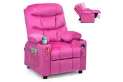 Giantex Kids Recliner Chair Velvet Fabric Adjustable Armchair w/Cup Holders & Side Pockets Children Sofa Lounge Couch Pink