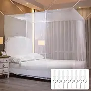 CINGHIA Mosquito Net Bed, Bed Canopy, Square Canopy Bed Curtains, Fine Mesh Mosquito Net Bed, Canopy Bed Curtains for Double Bed, Single Bed, Mosquito Net White, 150 x 200 x 165 cm
