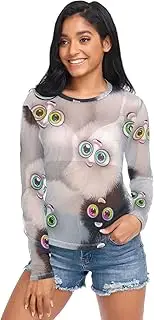 [ODAWA] Black and White Creatures Long Sleeve Mesh Shirt See Through Blouses Soft Silky Tee Top for Women