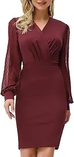 [Generic] Women's Pencil Work Dresses Long Sleeve V Neck Bodycon Business Dress Chiffon Jacquard Elegant Cocktail Party Mini Dress