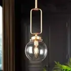 Uolfin Modern Globe Pendant Light Brass Gold Round Chandelier Clear Glass Shade