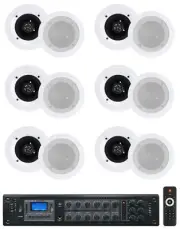 Rockville RCS350-6 70v Commercial Amplifier w/Bluetooth+12) 4" Speakers in White