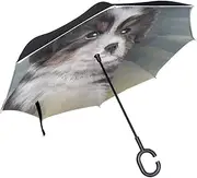 Double Layer Inverted Umbrella Cars Reverse Umbrella Puppy Australian Shepherd Dog Windproof UV Proof Travel Outdoor Umbrella