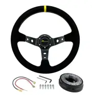 350mm JDM Deep Dish Racing Suede Steering Wheel & Low Pro Quick Release Hub Kit (for: Mazda)