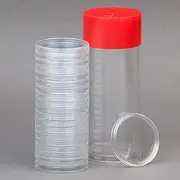 OnFireGuy Red Lid Capsule Tube & 20 Air-Tite 38.1mm Direct Fit 1oz Silver Dollar Coin Holders | AirTite H38 Coin Capsules with Storage Tube Combo