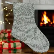 NEW Thro by Marlo Lorenz Ivory and Gold Embroidered Holiday Christmas Stocking